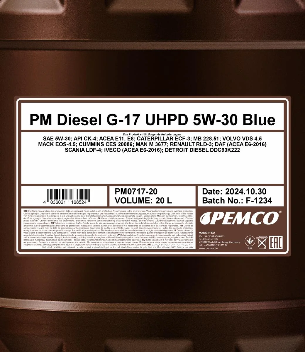PEMCO - PM071720 - Diesel G-17 UHPD 5W-30 Blue 20L
