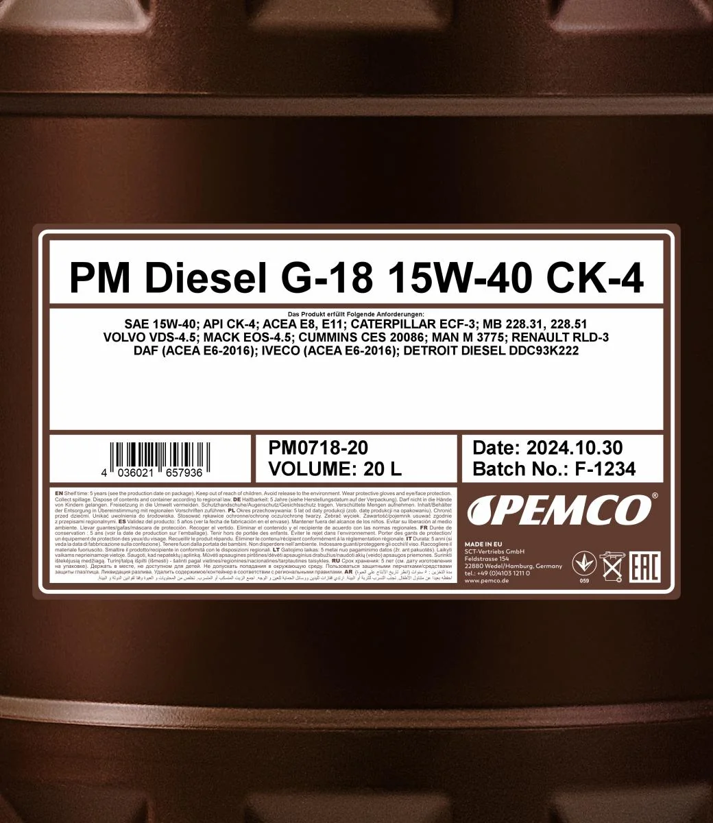 PEMCO - PM071820 - Diesel G-18 SHPD 15W-40 20L