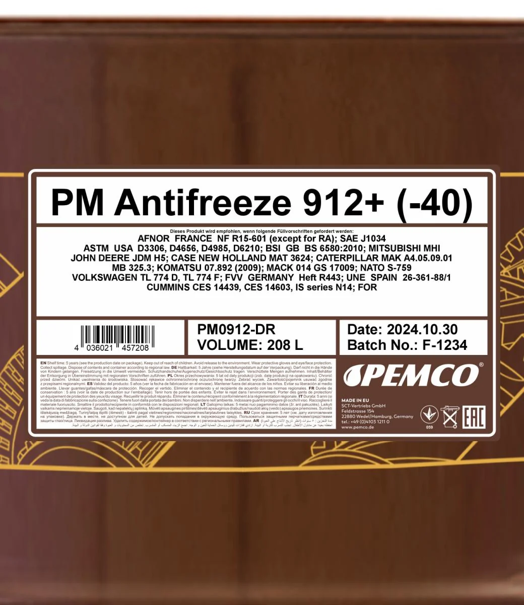 PEMCO - PM0912DR - Antifreeze 912+ (-40) 208L