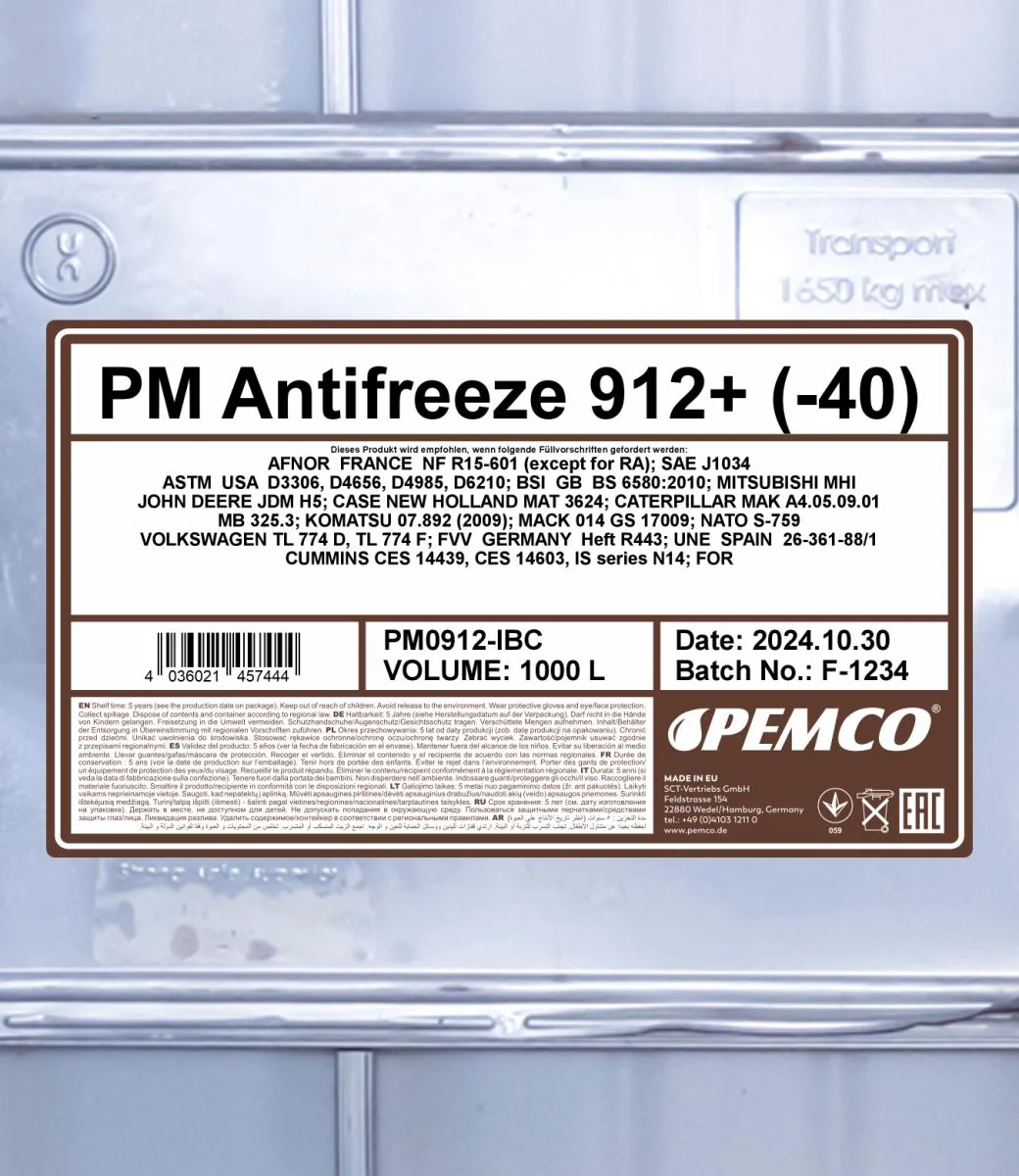 PEMCO - PM0912IBC - Antifreeze 912+ (-40) 1000L