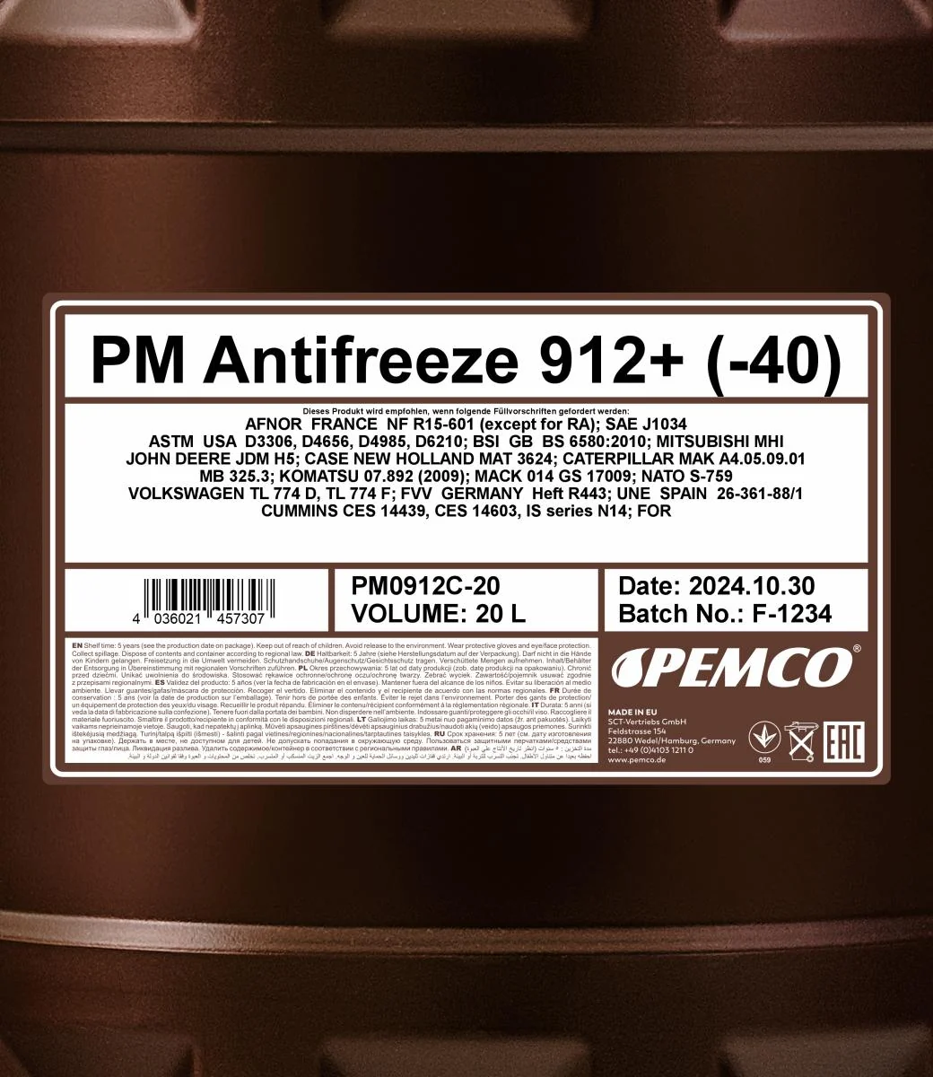 PEMCO - PM0912C20 - Antifreeze 912+ (Concentrate) 20L