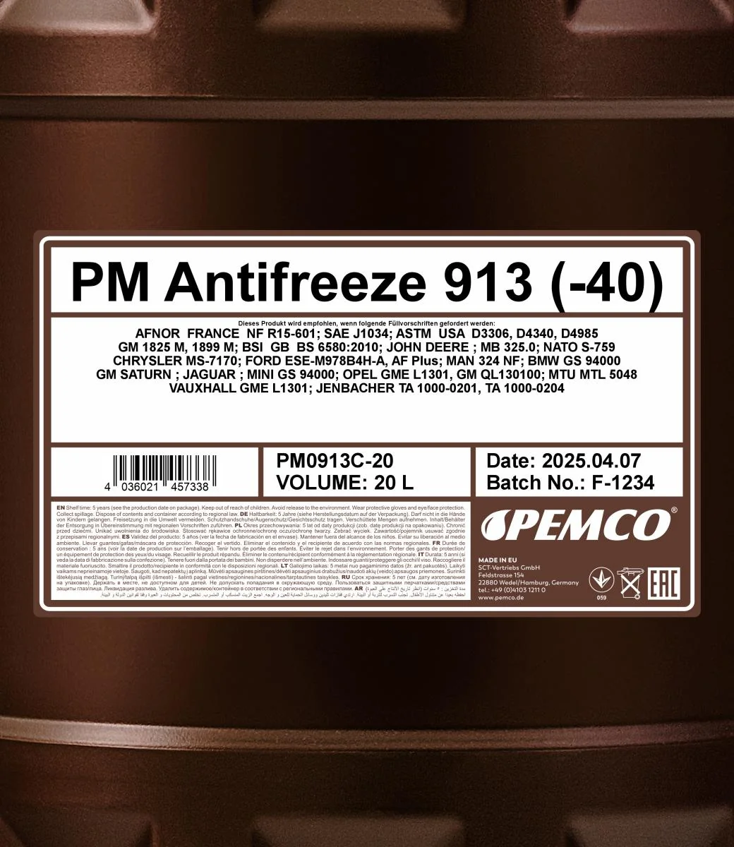 PEMCO - PM0913C20 - Antifreeze 913 (Concentrate) 20L