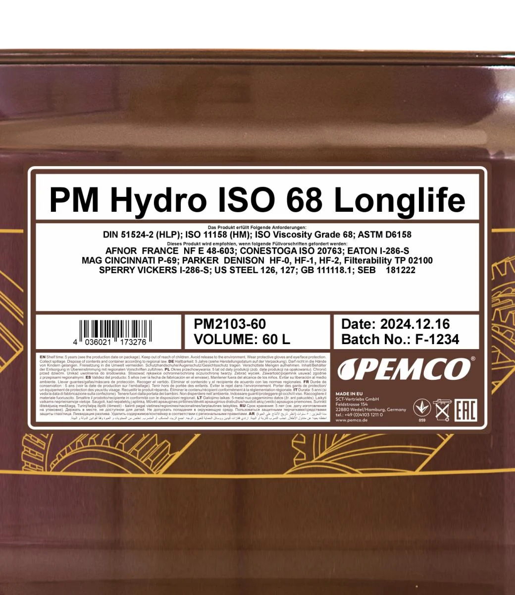 PEMCO - PM210360 - Hydro ISO 68 LONGLIFE 60L