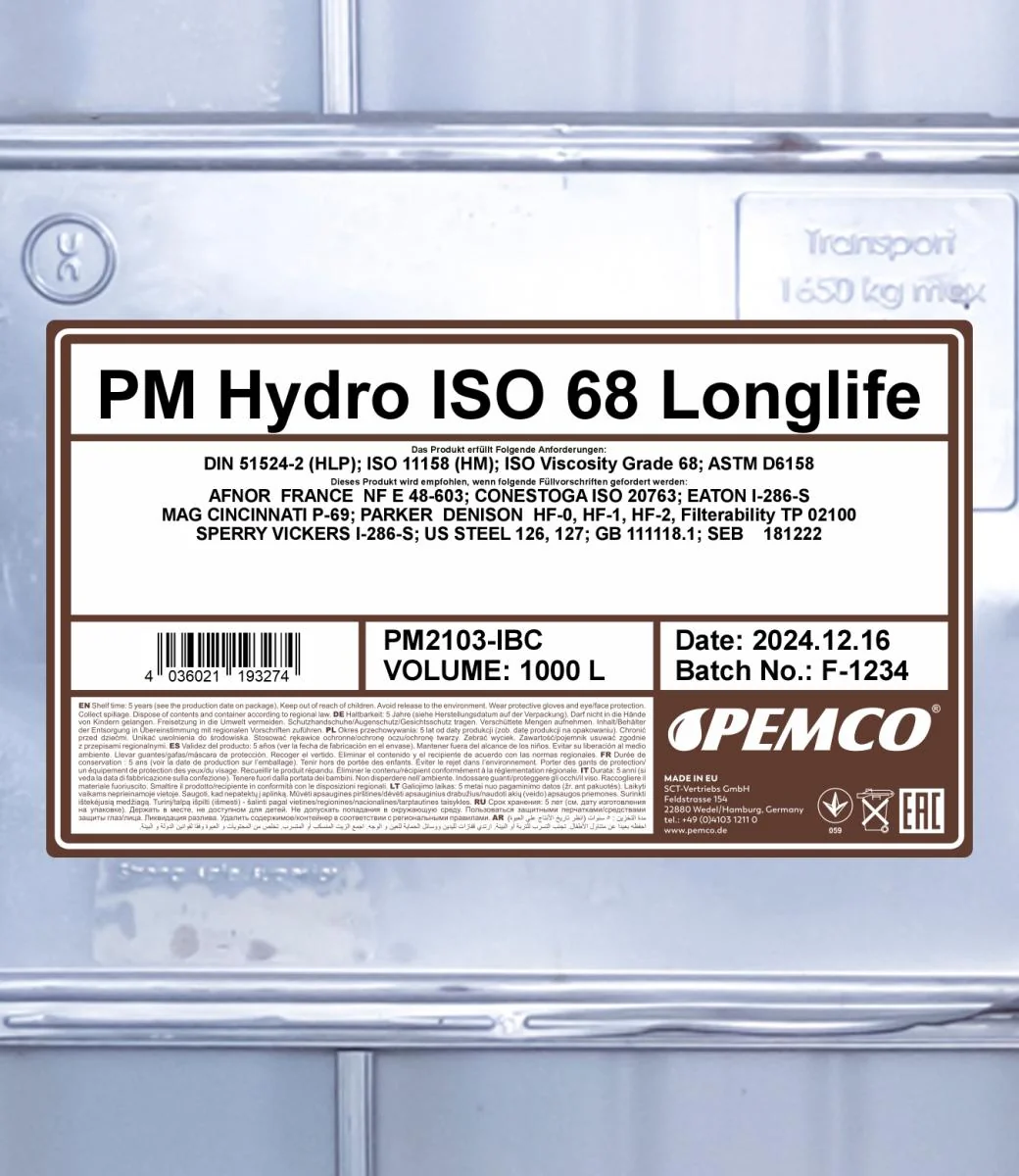 PEMCO - PM2103IBC - Hydro ISO 68 LONGLIFE 1000L