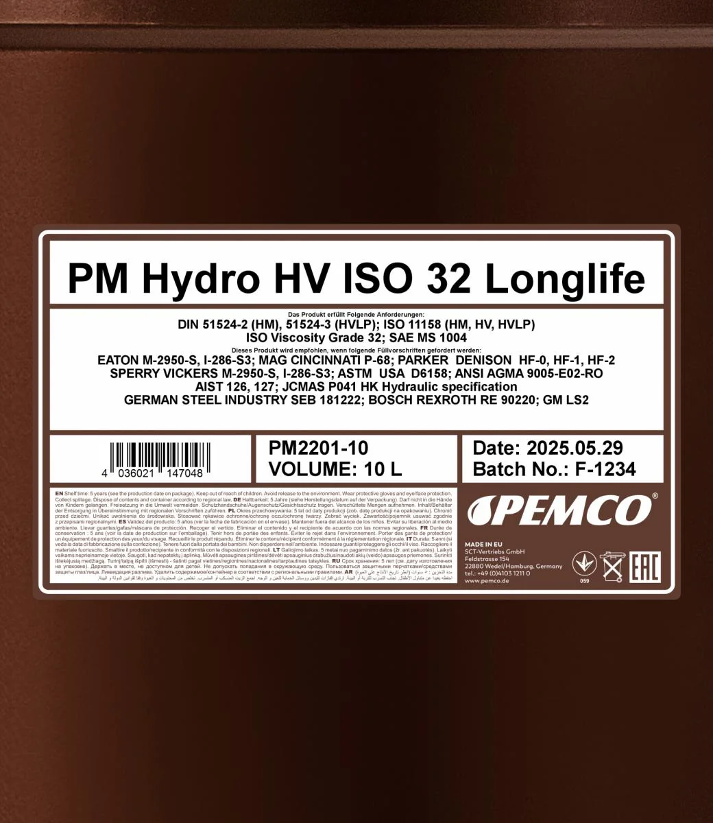 PEMCO - PM220110 - Hydro HV ISO 32 LONGLIFE 10L