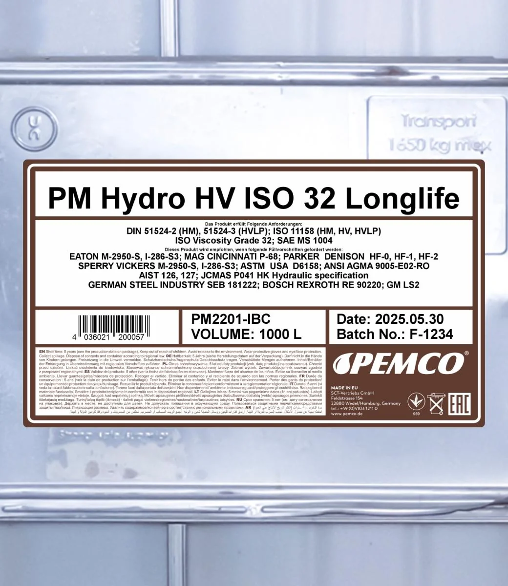 PEMCO - PM2201IBC - Hydro HV ISO 32 LONGLIFE 1000L