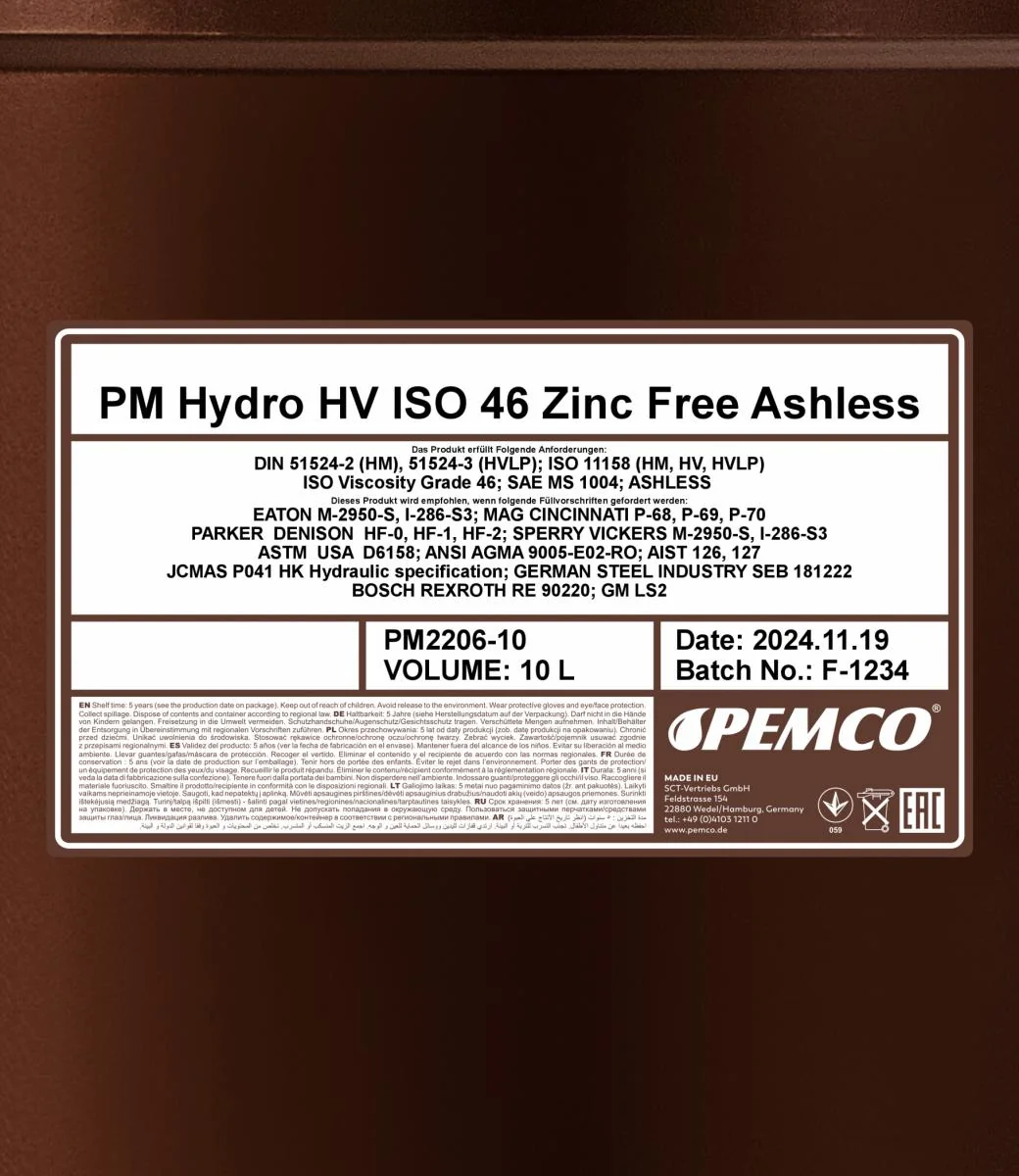 PEMCO - PM220610 - Hydro HV ISO 46 Zinc Free 10L