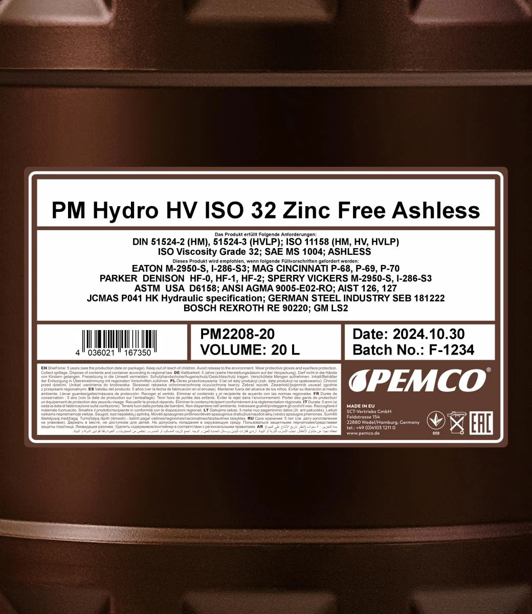 PEMCO - PM220820 - Hydro HV ISO 32 Zinc Free 20L