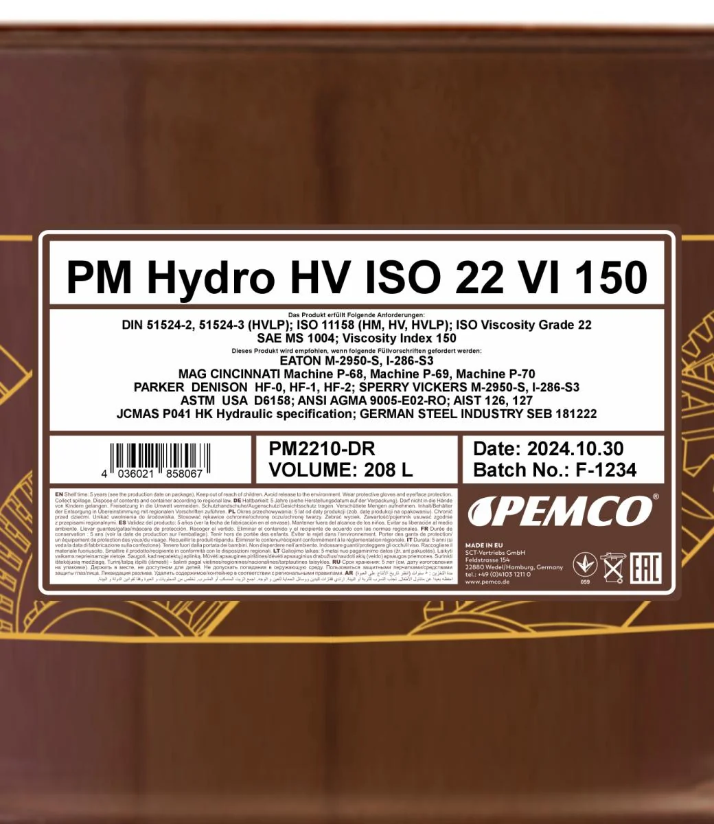 PEMCO - PM2210DR - Hydro HV ISO 22 VI 150 208L