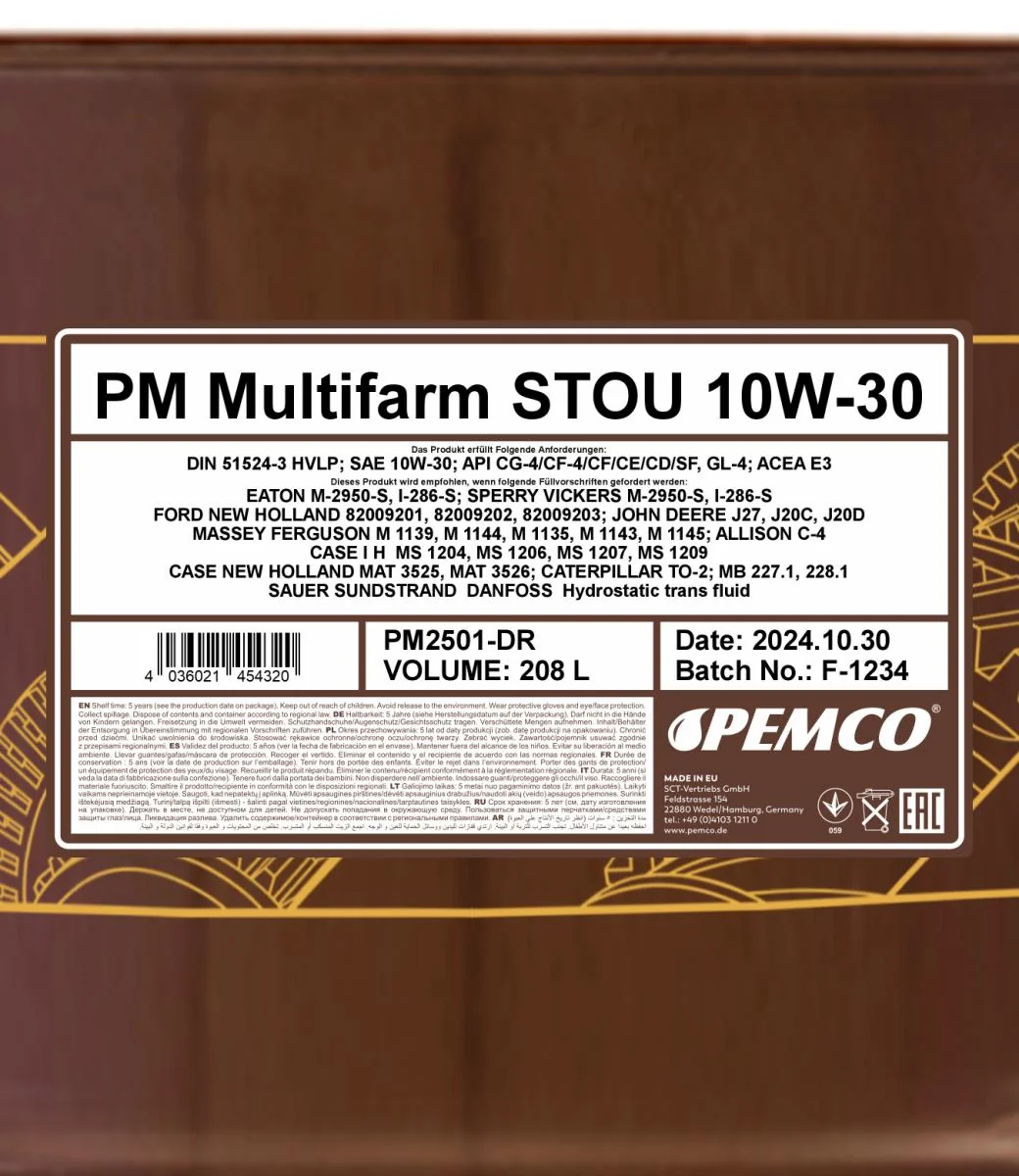 PEMCO - PM2501DR - Multifarm STOU 10W-30 208L
