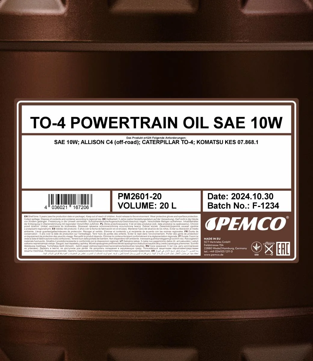 PEMCO - PM260120 - TO-4 Powertrain Oil SAE 10W 20L
