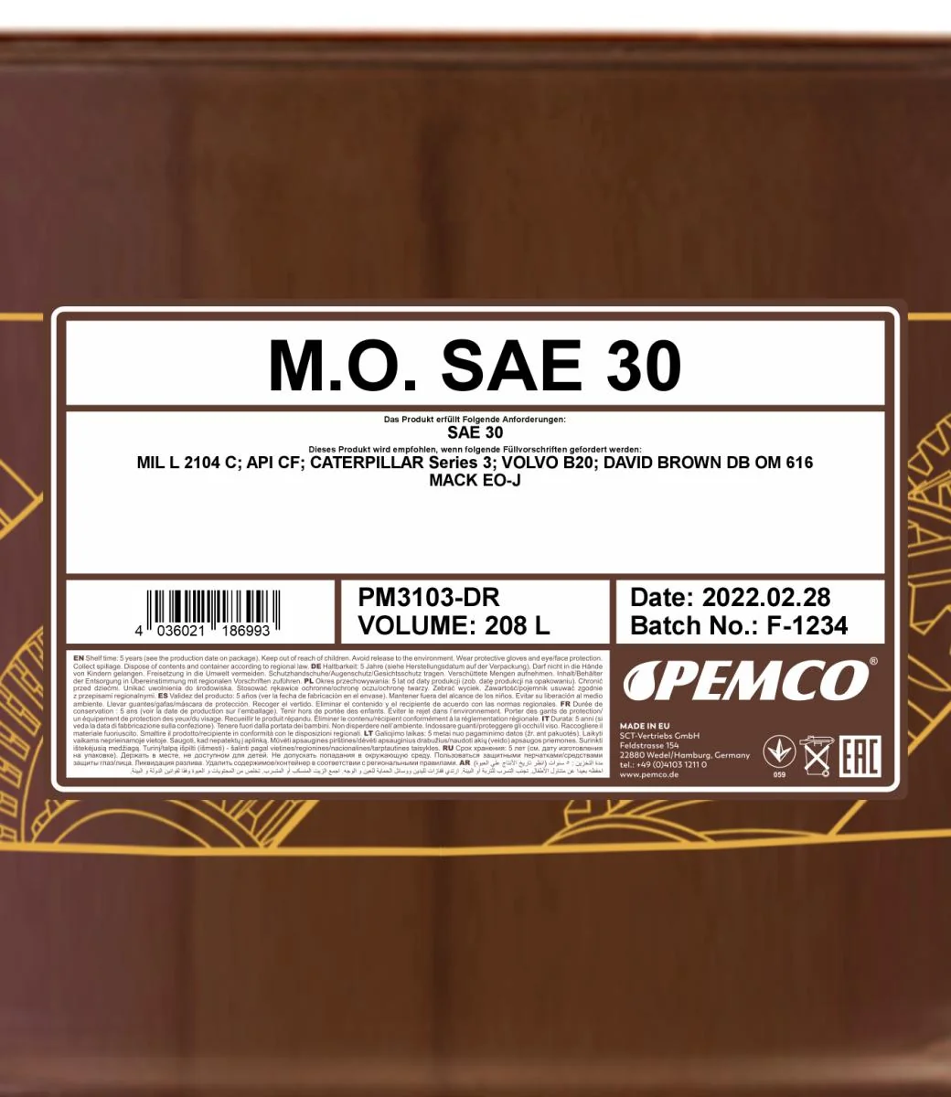 PEMCO - PM3103DR - M.O. SAE 30 208L
