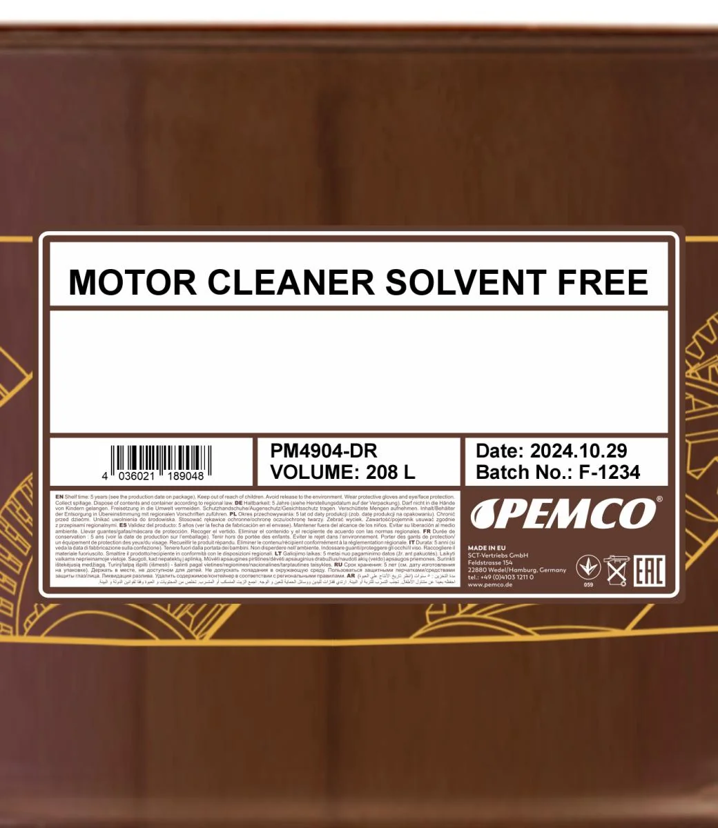 PEMCO - PM4904DR - Motor Cleaner Solvent Free 208L