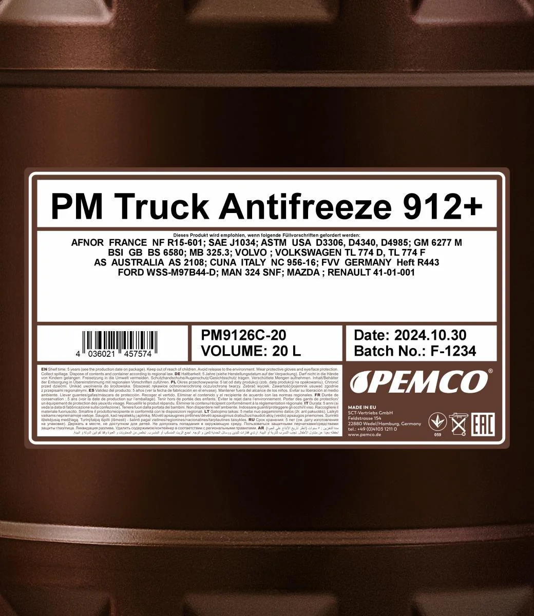 PEMCO - PM9126C20 - Truck Antifreeze 912+ (Concentrate) 20L