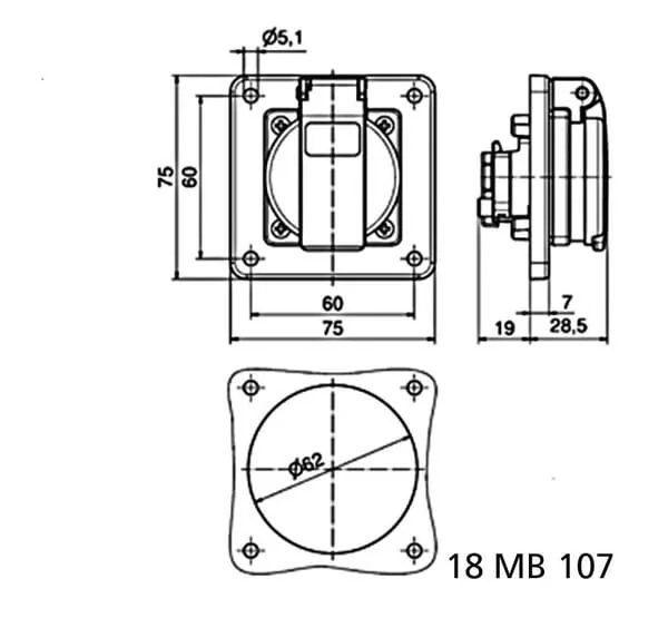 Bals - 071105 - Panel Socket 3P 75x75