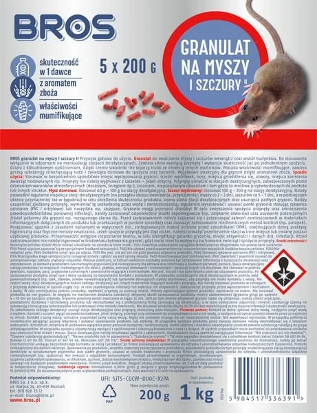 Bros - 15941955 - Mouse And Rat Killer Pellets, 1kg - 5 x Doypack 200g