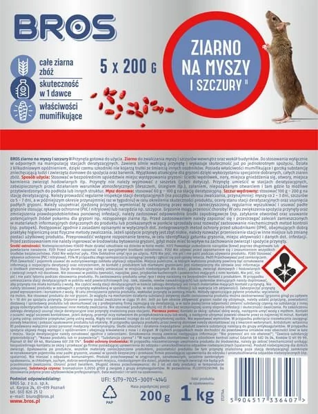Bros - 15941957 - Mouse And Rat Killer Cereals, 1kg - 5 x Doypack 200g