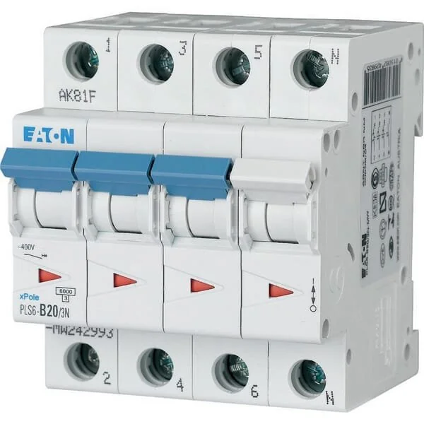 Eaton - PLS6B203N - Miniature Circuit Breaker 20A,3P+N,B