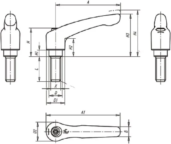 Kipp - K01224121X60 - Clamp Lever GR4 Tilt Black