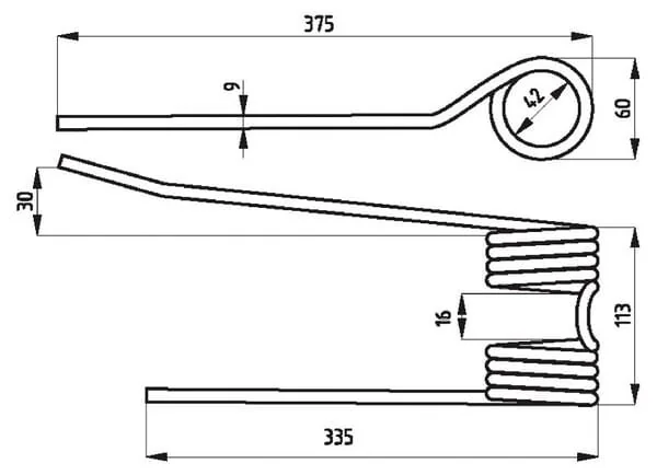Kramp - 3350PZ106Z - Tedder Tine Narrow, 375x113x42, Right