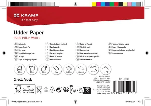 Kramp - CP11402KR - Udder Paper, 800 Sheets, 2 Rolls
