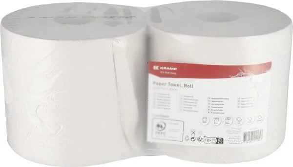 Kramp - CP21201KR - Paper Towel, White, On A Roll, 23 Cm x 250 M, 2-Ply, Outer Diameter 270 Mm, Embossed, 2 Rolls