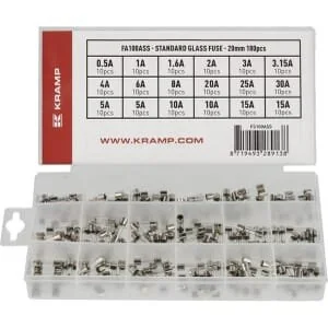 Kramp - FS100ASS - Glass Fuse 20mm Assortment Box (180 pcs)