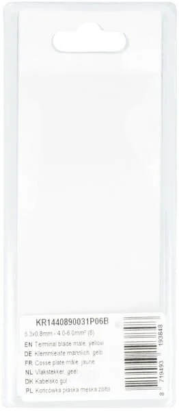 Kramp - KR1440890031P06B - Terminal Blade Male, Yellow 6.3x0.8mm - 4.0-6.0mm² (6)