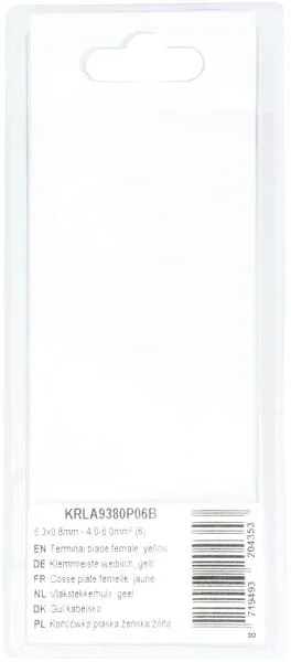 Kramp - KRLA9380P06B - Terminal Blade Female, Yellow 6.3x0.8mm - 4.0-6.0mm² (6)