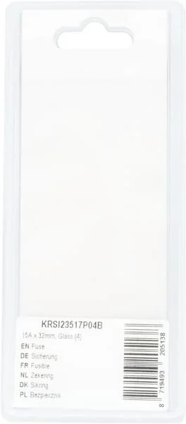 Kramp - KRSI23517P04B - Fuse 15A x 32mm, Glass (4)