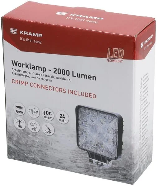 Kramp - LA10901 - Work Light LED, 24W, 2000lm, Square, White, mm, Flood