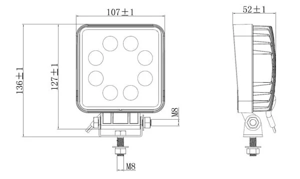 Kramp - LA10901BOX - Work Light LED, 24W, 2000lm, Square, White, mm, Flood, (Box Of 10 Pcs)