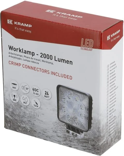 Kramp - LA10903 - Work Light LED, 24W, 2000lm, Square, White, Mm, Spot