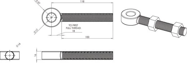 Kramp - TO8247A - Eye Bolt With 2 Nuts 4 Inches X 1/2 Inches