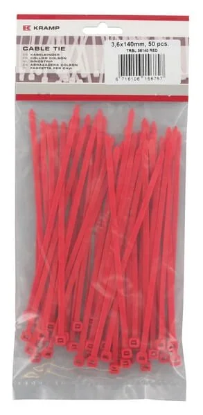 Kramp - TRBL36140RED - Cable Tie 3.6x140mm, Red, Polyamide, Pack 50
