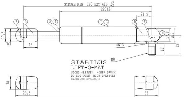 Stabilus - CA579123 - Gas Strut L 416mm 100N
