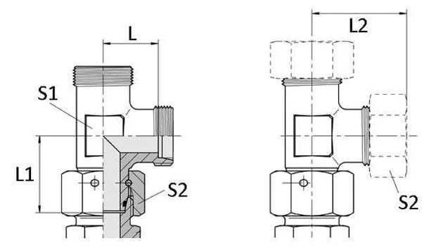 Voss - ELSD42L - Swivel T Piece Union F-M-M 42L