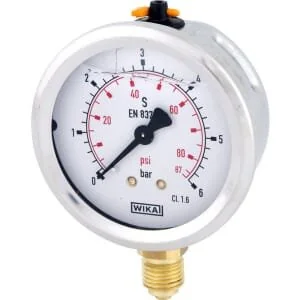 Wika - B711W063006D - Glycerine Pressure Gauge 63mm 6bar, Bottom Mount