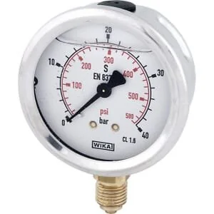 Wika - B711W063040D - Glycerine Pressure Gauge, 63 mm, 40 Bar, Bottom Connection 1/4-inch
