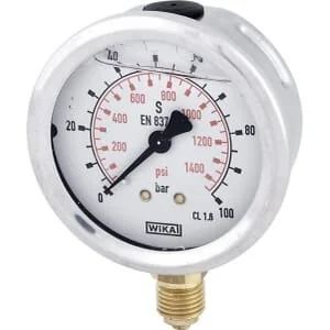 Wika - B711W063100D - Glycerine Pressure Gauge, 63 mm, 100 Bar, Bottom Connection 1/4-inch