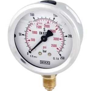 Wika - B711W063250D - Glycerine Pressure Gauge 63mm 250bar, Bottom Mount