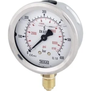 Wika - B711W063600D - Glycerine Pressure Gauge 63mm 600bar, Bottom Mount