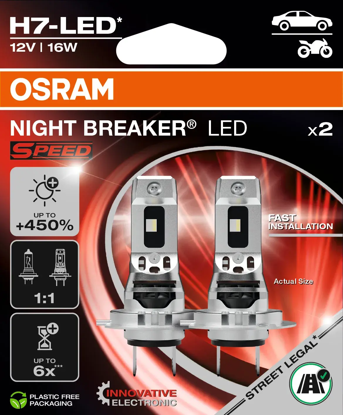 Osram - 64210DWNBSP-2HB-450 - Night Breaker® LED Speed 450 H7