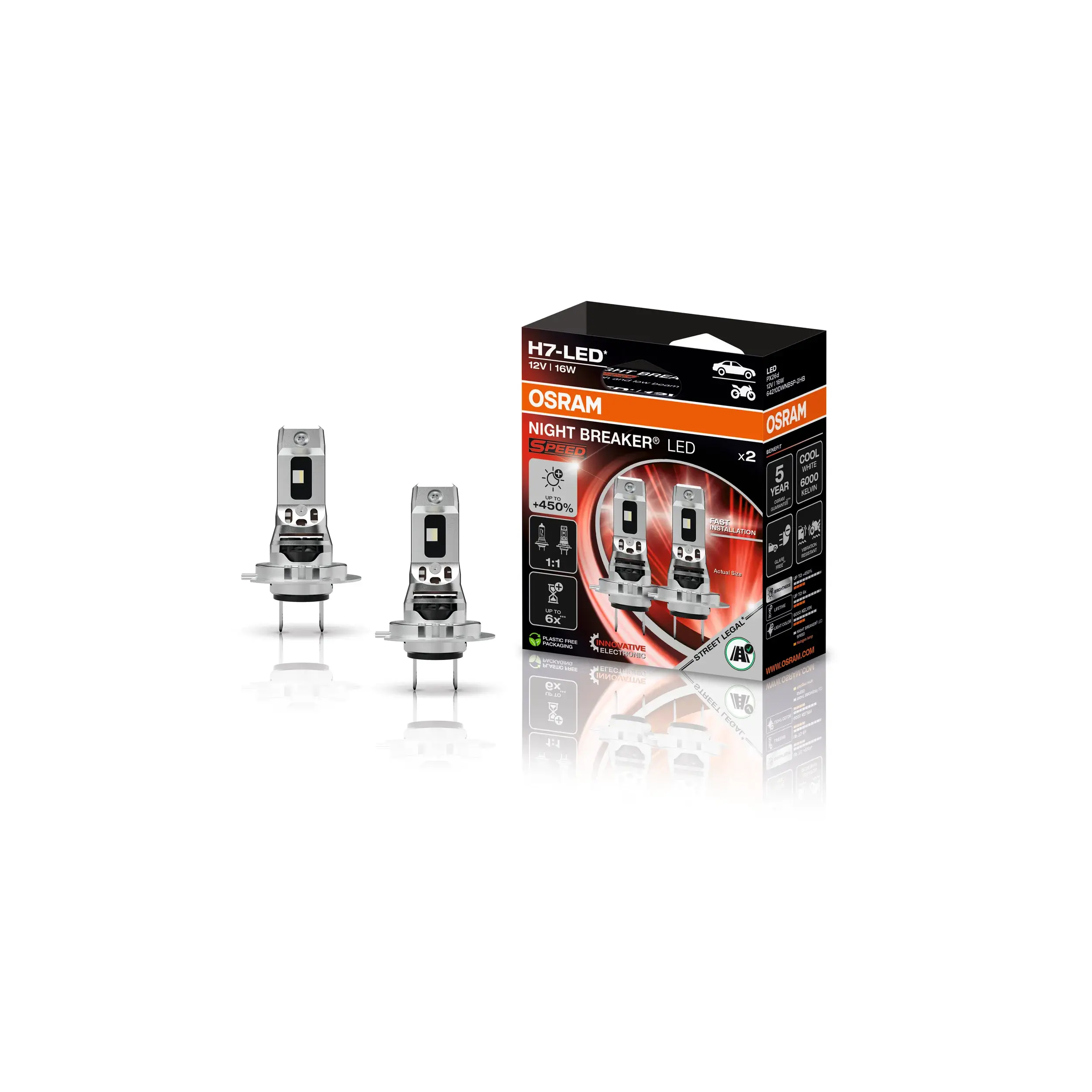 Osram - 64210DWNBSP-2HB-450 - Night Breaker® LED Speed 450 H7