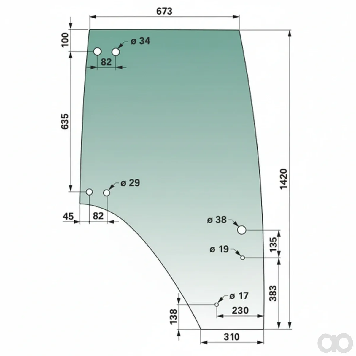 Prillinger-00114520 - Door Window Right Color Green Tinted (00114520)