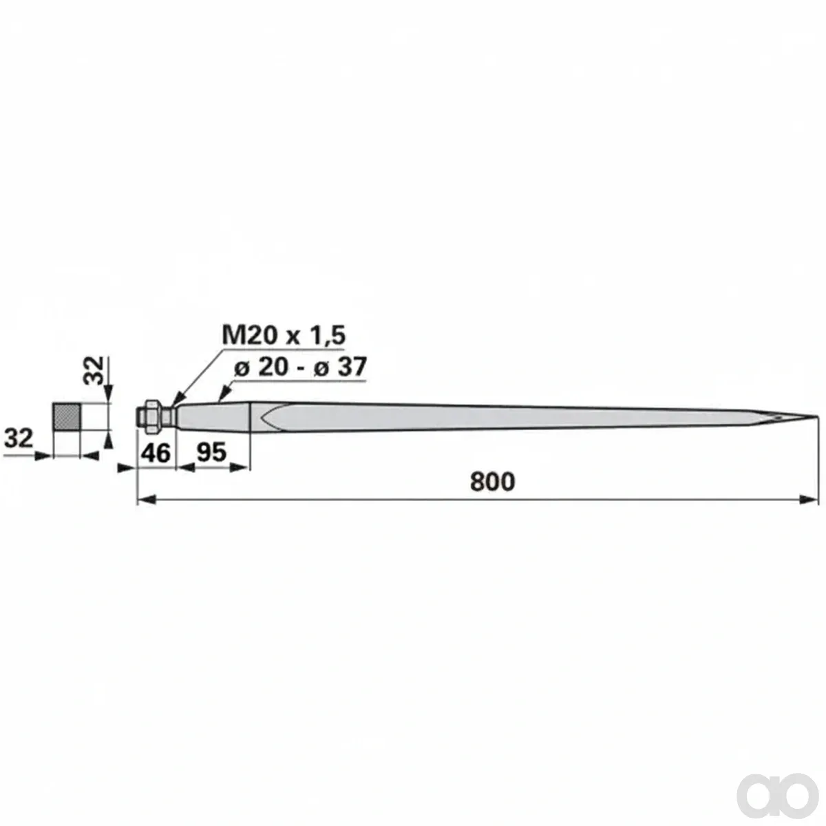 Prillinger-00190076 - Front loader tine M20x1.5 800 mm (00190076)