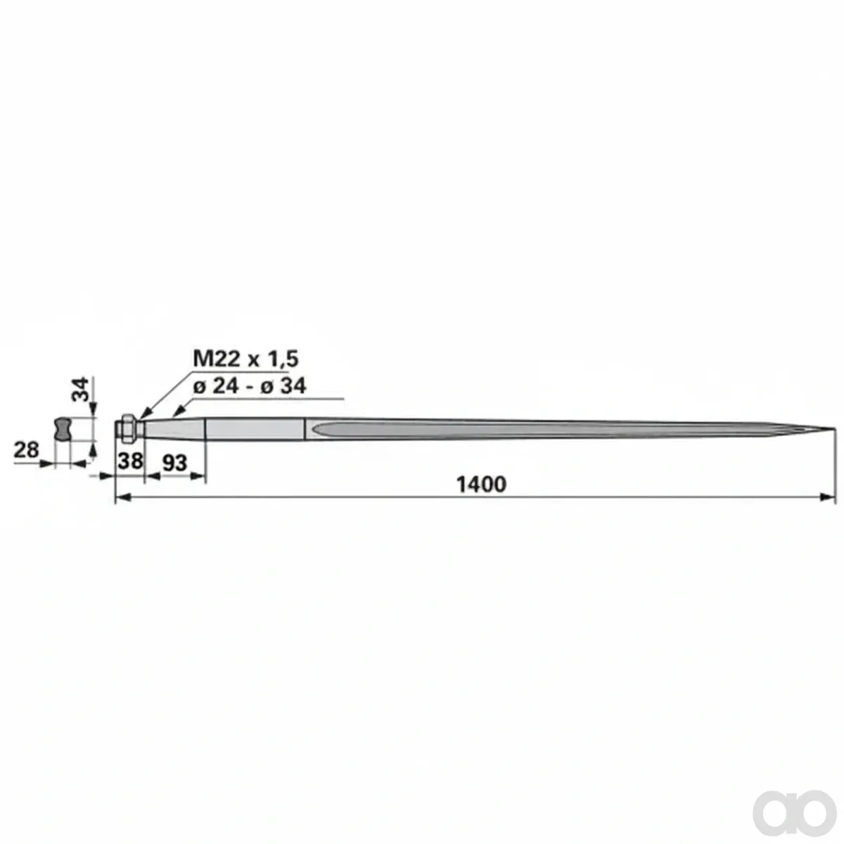 Prillinger-00190124 - Front loader tine M22x1.5 1400 mm (00190124)