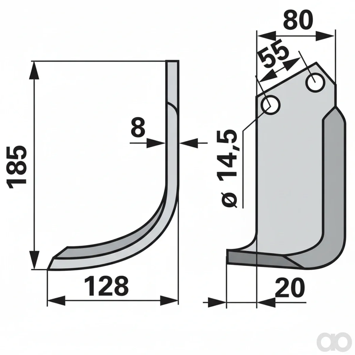 Prillinger-00270943 - Curved cutter left 80X8 L = 185 (00270943)