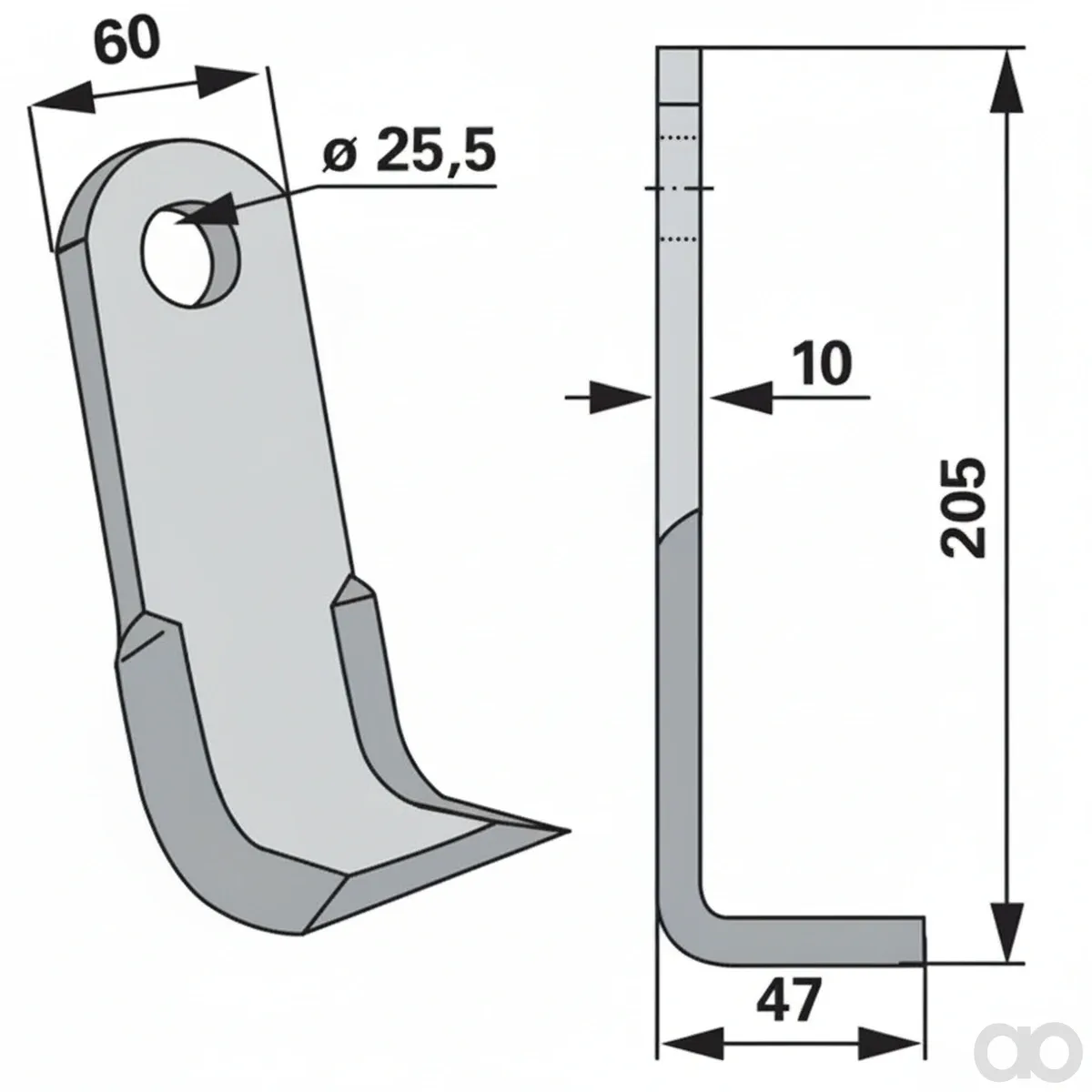 Prillinger-00530528 - Y Knife 60X10 L=205 Lo 25.5 (00530528)