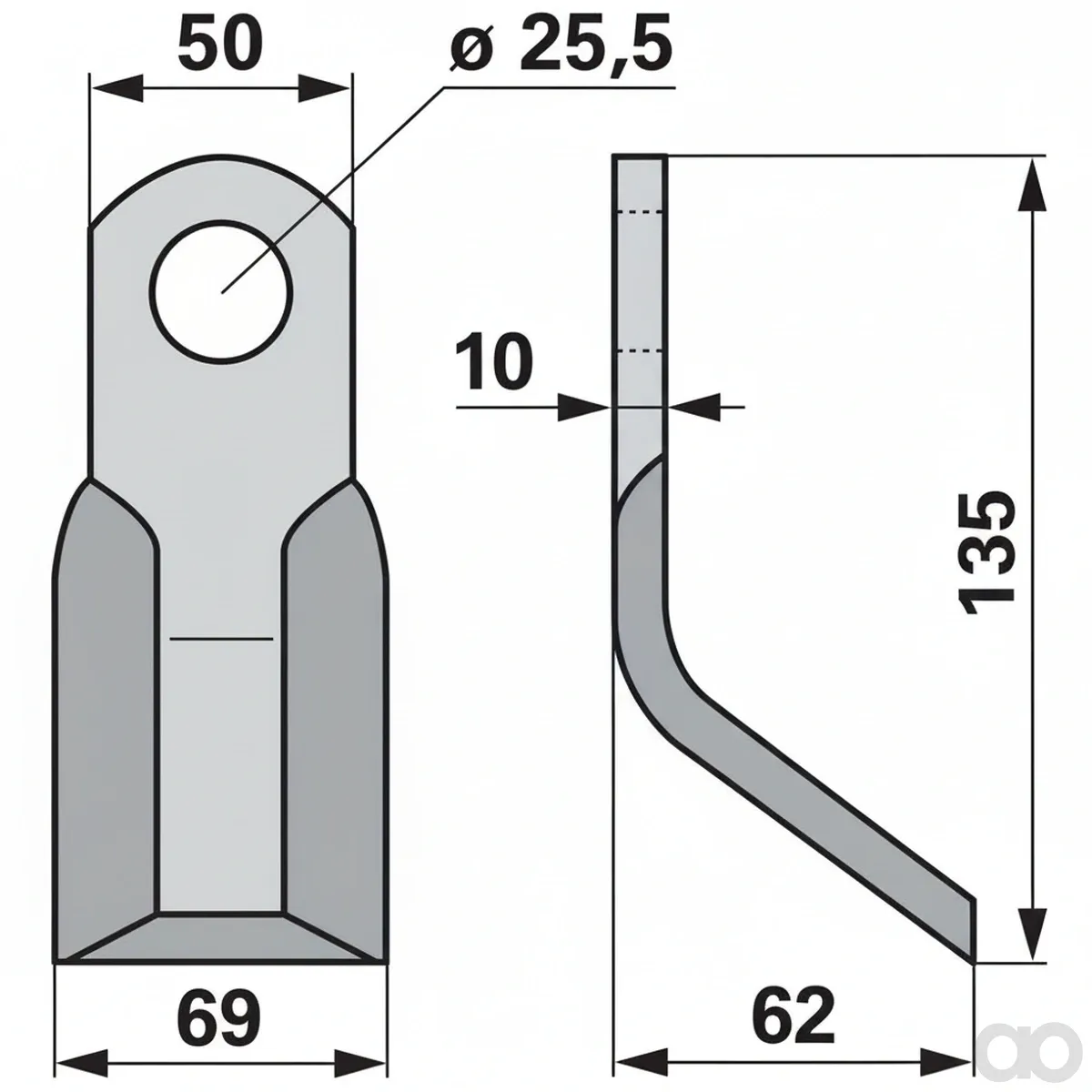 Prillinger-00531220 - Y – knife 50X10 L=135 hole 25.5 (00531220)